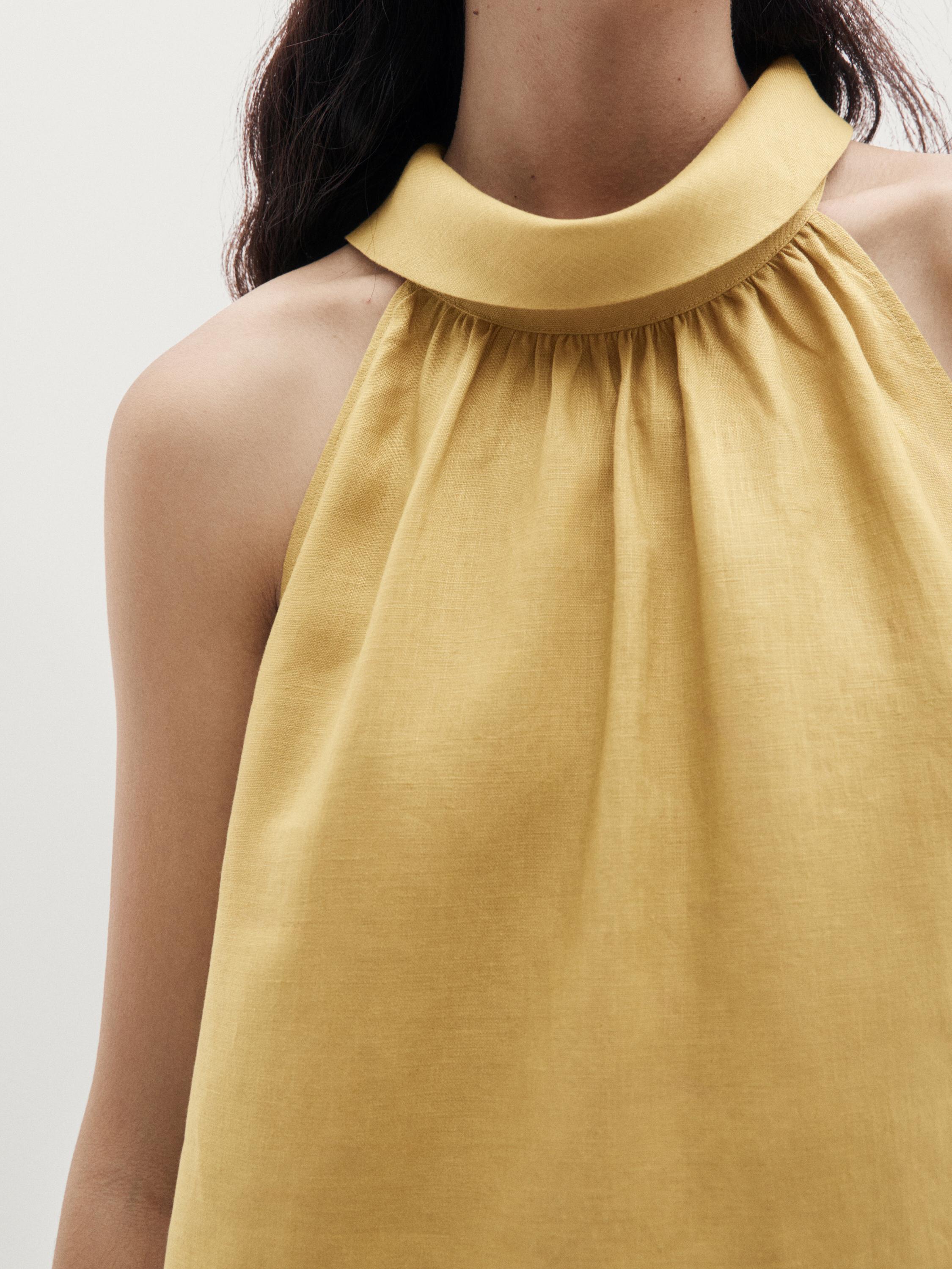 100% linen long halterneck dress